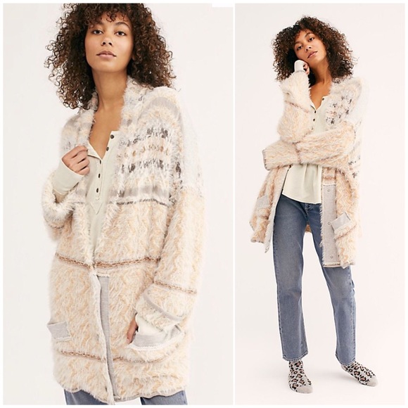 SOLD 💜 FREE PEOPLE Cardigan Fuzzy Fair Isle Furry - Picture 3 of 5